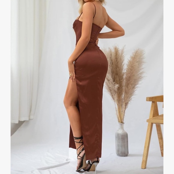 Bronze Spaghetti Strap Slit Cocktail Dress size 8-10 - Picture 5 of 6